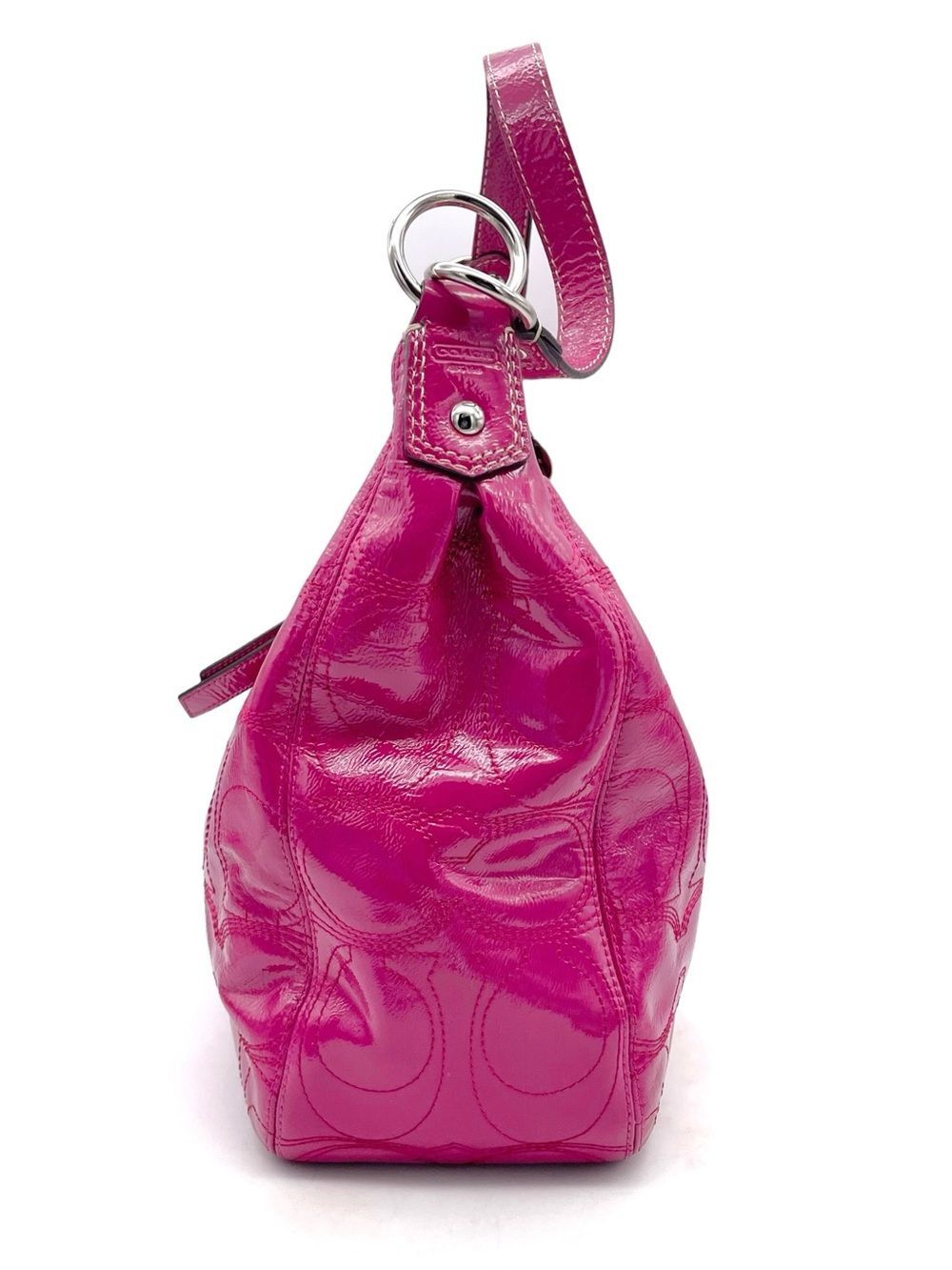 Coach F19282 1941 C Stitch Patent Leather Hobo Shoulder Bag Magenta Pink Purse - Picture 4 of 15